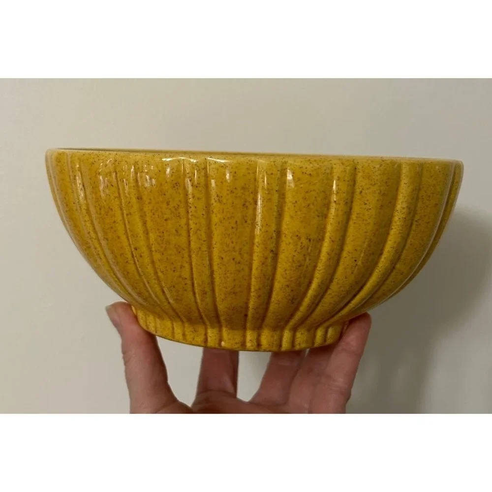 Vintage Haeger USA Planter Oval Bowl Speckled 4020A Harvest Gold Ribbed